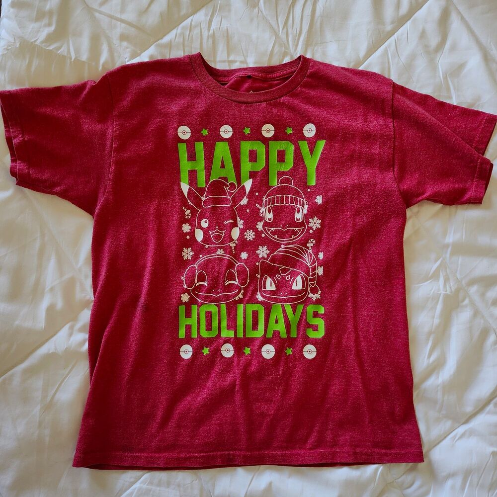 Pokémon Teen's Red Happy Holidays Graphic T-Shirt Size L